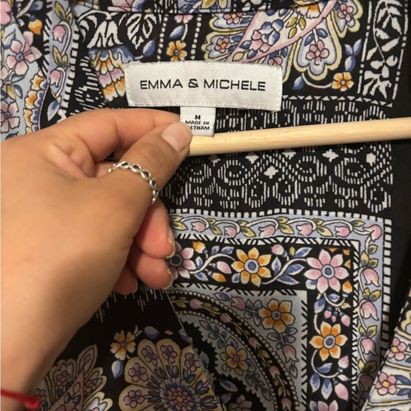 Emma & Michele Long Sleeve Paisley Dress - Black, Blue, Cream - Picture 5 of 9